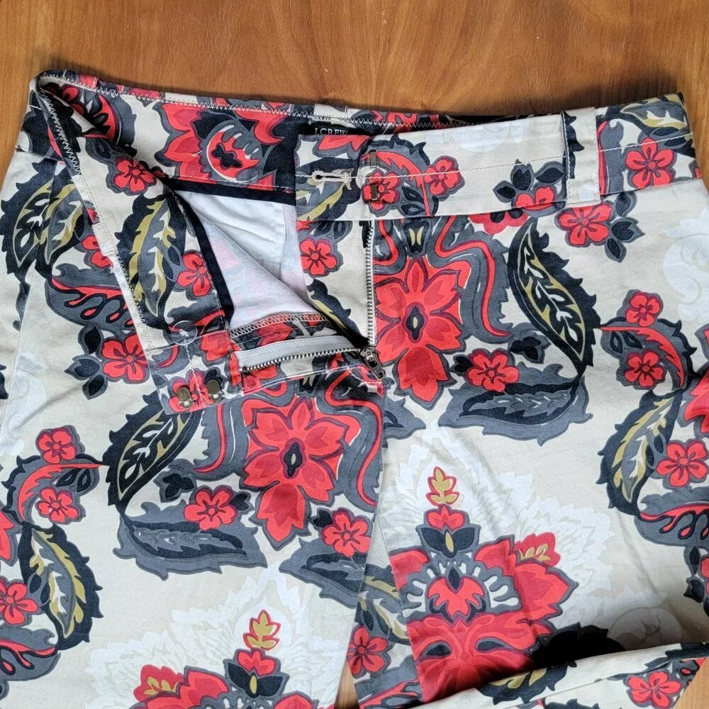 J. Crew Stretch Red Cream Floral Capri Pants City Fit - 4 - Picture 4 of 9